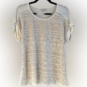 Skies are Blue, White, Blouse, embroidered detail on front. Dress up or down